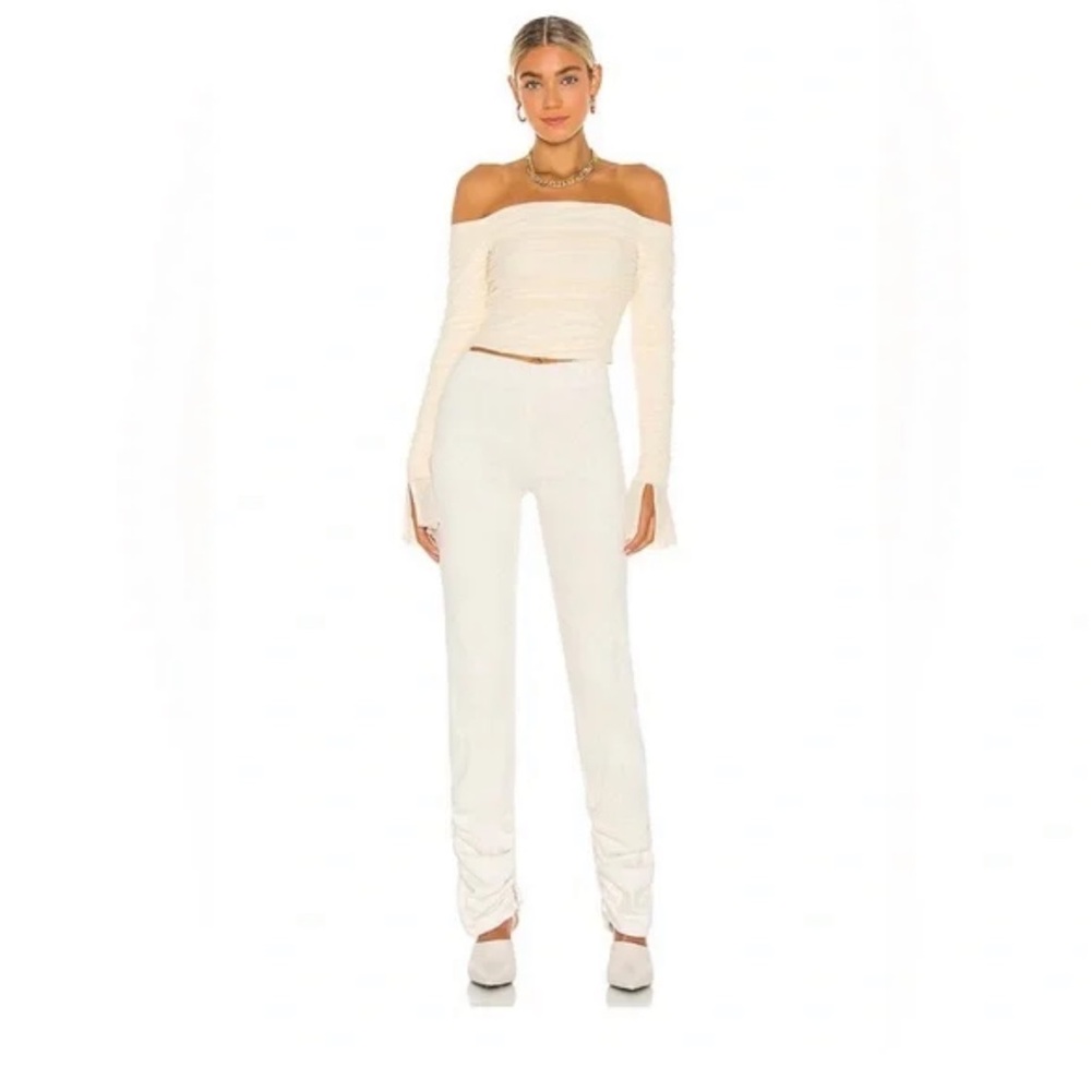 Danielle Guizio CORDUROY RUCHED WOVEN LEGGINGS 
Elegant Cream Women's Pants
